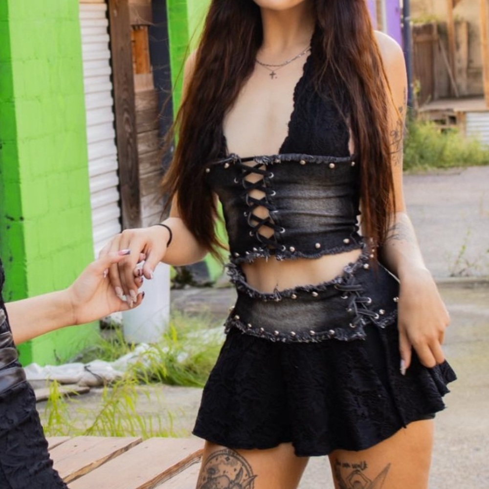 Outcast clothing set Black Lace Mini Skirt and top